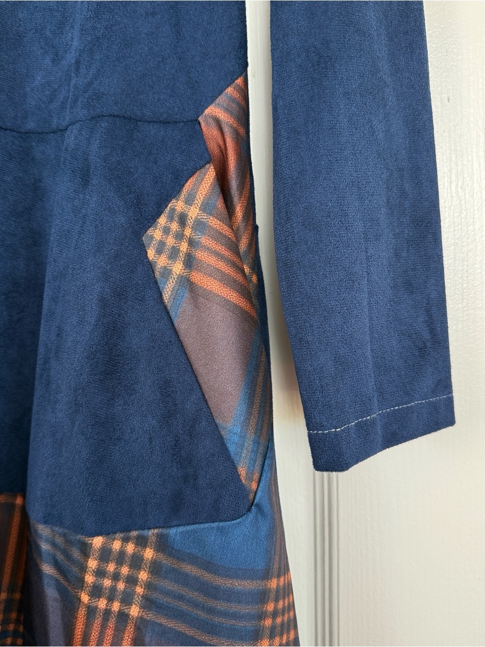 Dark Blue Patchwork Maxi Dress with Buttons and Pockets Medium - Picture 3 of 5